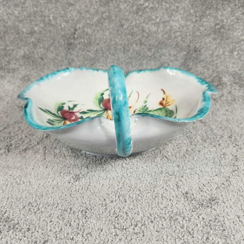 Vintage‎ Italian Hand Painted Pottery Floral Leaf Shaped Bowl Ceramic Dish